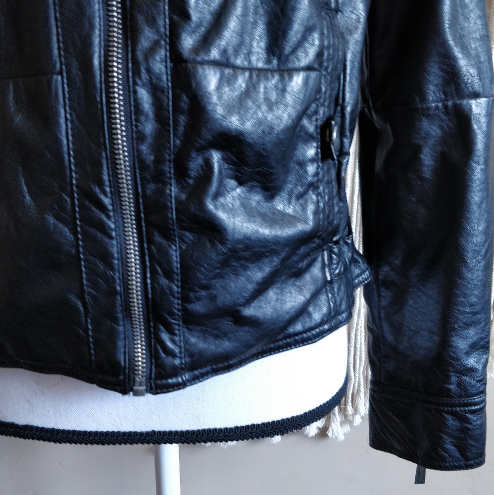 E2 Black Leather Fur Lined Hooded Leather Jacket S - Picture 3 of 8
